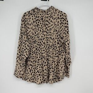 Chicos Tan Black Cheetah Print Long Sleeve Button‎ Front Shirt Top Size XL